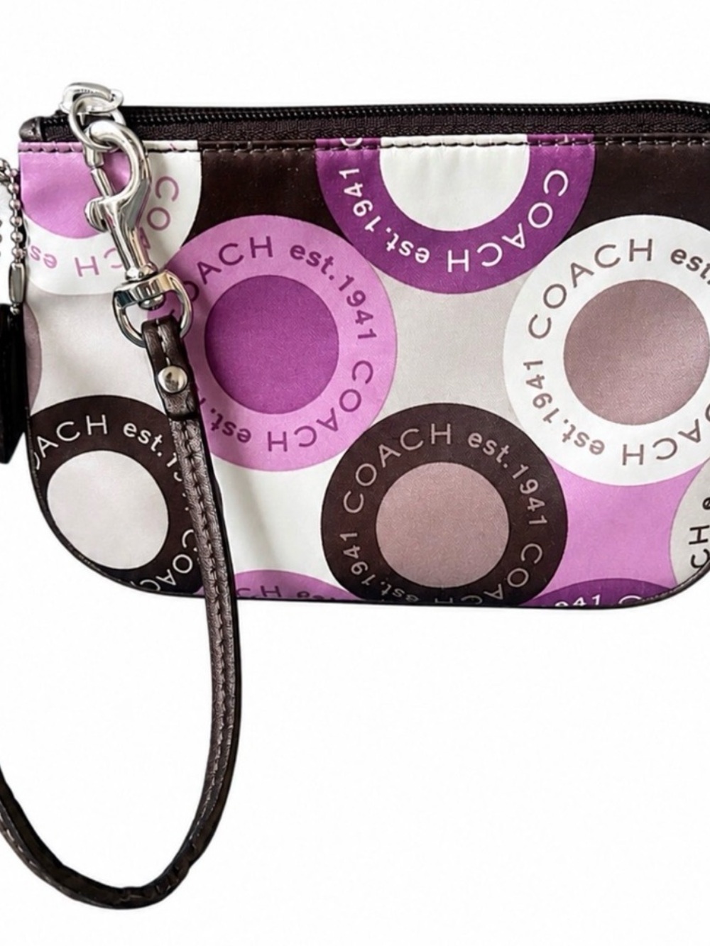 Coach Pink Purple & Brown Circle Print Wristlet
